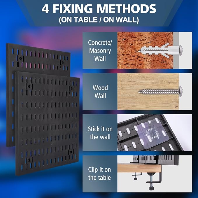 Gaming Desk Organizer Clamp-on Pegboard No Drill Storage | clamp-on desk pegboard organizer, no drill installation, 23x12 inch panel, hooks and tray, headphone controller - Image 5