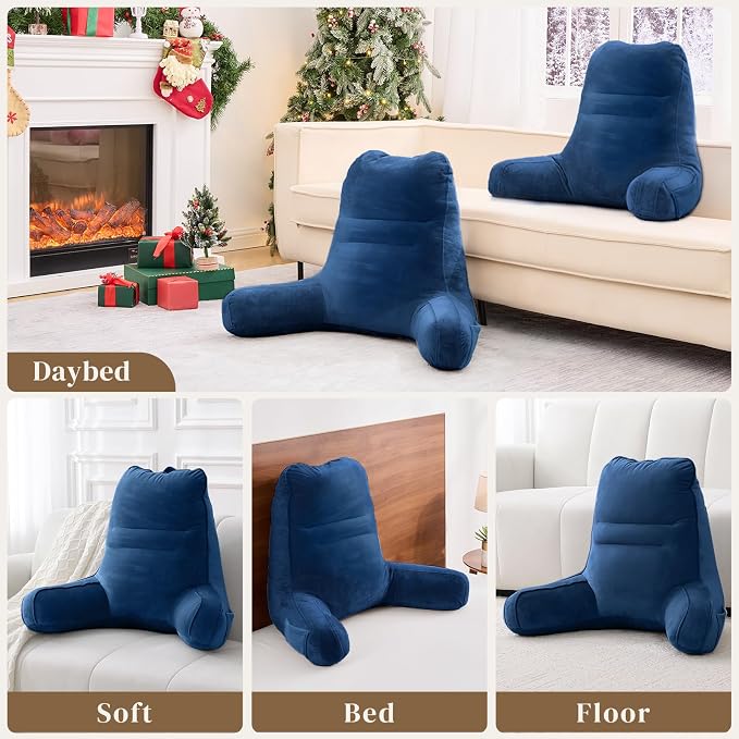 Sasttie Reading Pillow for Bed, Back Pillow for Sitting Up, Navy - Image 7
