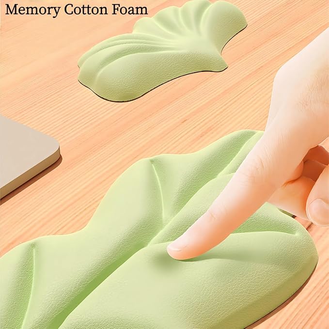 inbesk Angel Wing Wrist Rest Ergonomic Memory Foam Wrist Rest for Computer Keyboard Mouse Set, Cute Gaming Keyboard Cushion Hand Support PU Leather Surface Anti-Slip Waterproof Green-Leaf - Image 5