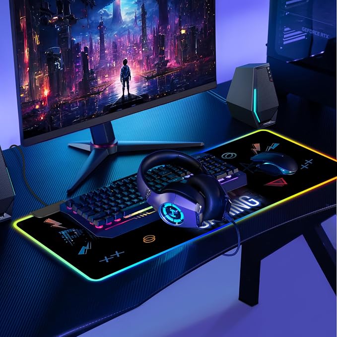 RGB Mouse Pad, Gaming Mousepad with 13 LED Light Modes | Large Mouse Mat with Non-Slip Rubber Base for Computer Keyboard Desk, 31.5X11.8inch - Image 2