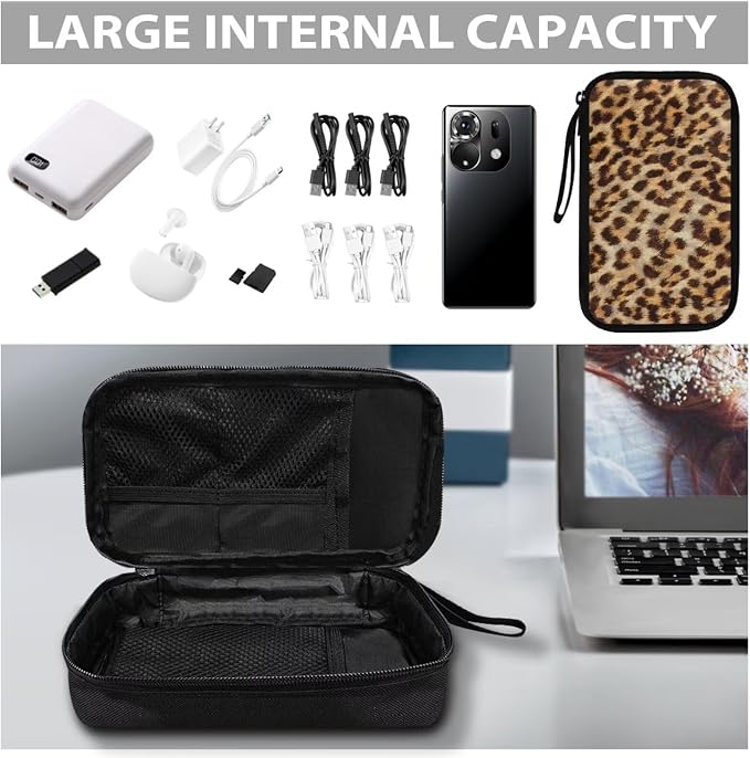 Leopard Print Electronics Case, Mini Cable Organizer Bag for Essentials, Tech Accessory with Cord Organizer for Phone, Power Bank, SD Card - Image 7