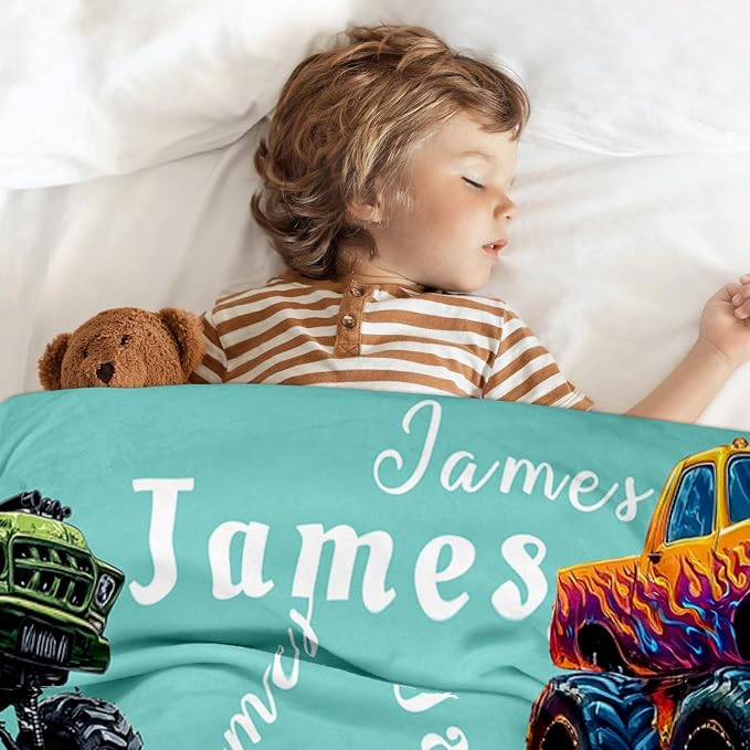 Ship Next Day, Personalized Truck Blanket - Printed in USA, Custom Name Blankets for Kids with Big Off Road Auto Vehicle Graphic, Home Bedding Decor, Fun Birthday Gift for Boys&Girls Women Man - Image 8