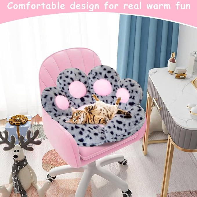 DOBUONO Cat Paw Cushion Kawaii Office Chair Cushion Comfy Plush Gaming Chair Cushion Kawaii Seat Cushion for Girl, Cute Gaming Accessories Room Bedroom Decorate 28"x 24" (Leopard Print) - Image 6