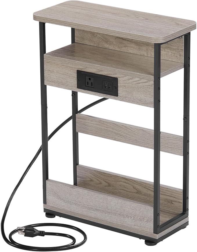 YEAKOO Narrow Side Table with Charging StationSmall Spaces Narrow End Table - Image 9