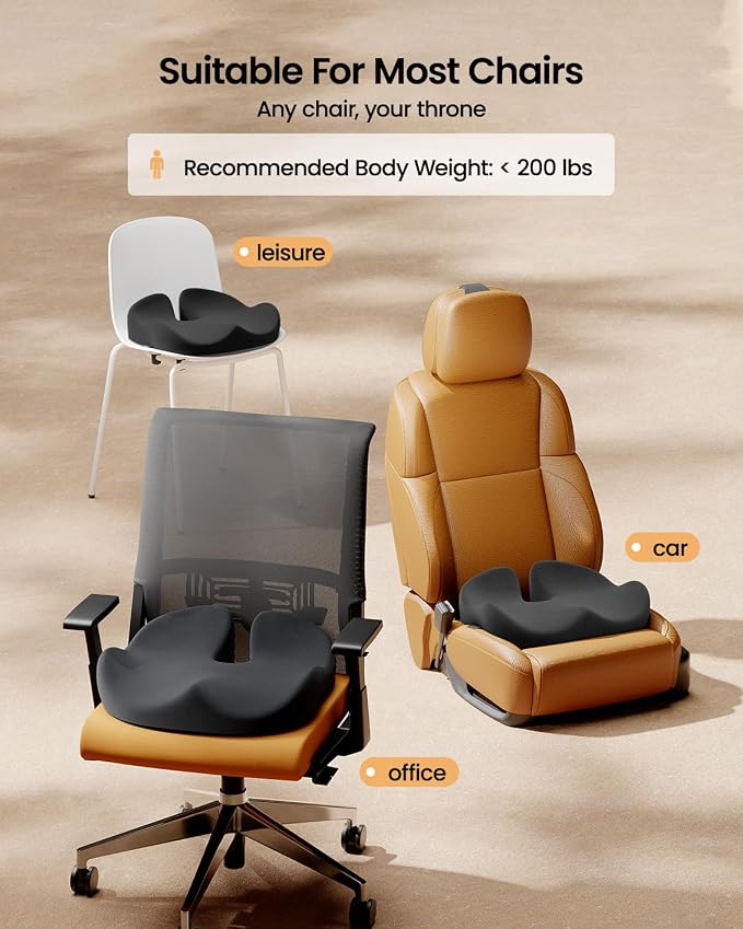 ProtoArc Seat Cushion, Office Chair Cushion for Sciatica, Black | Coccyx Cushion, Ergonomic Memory Foam Seat Cushion for Car, Home, Pressure Relief Pad for Hip, Tailbone, All Day Comfort - Image 7