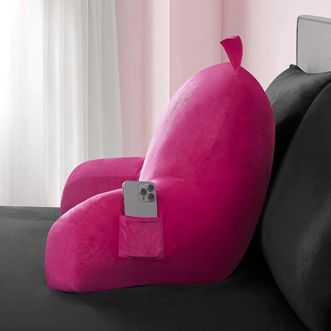 Juicy Couture Velour Backrest Pillow with Rhinestone Juicy Logo - 30"x17", Hot Pink Supportive Bed Rest Pillow for Reading, Gaming, or Relaxing - Image 3