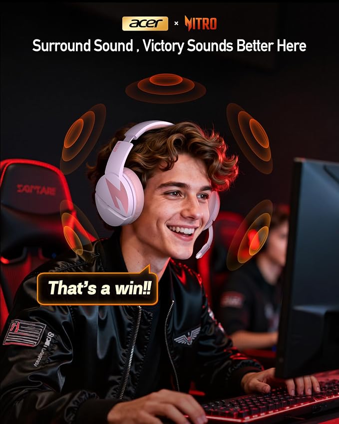 acer Wireless Gaming Headset, PS5 Headset with 2.4GHz for Ps5, Ps4, PC, Switch, Bluetooth 5.3 + 100Hrs Gaming Headphones with Noise Canceling Mic for Laptop, Mobile, Mac, 50mm Drivers (Pink) - Image 9