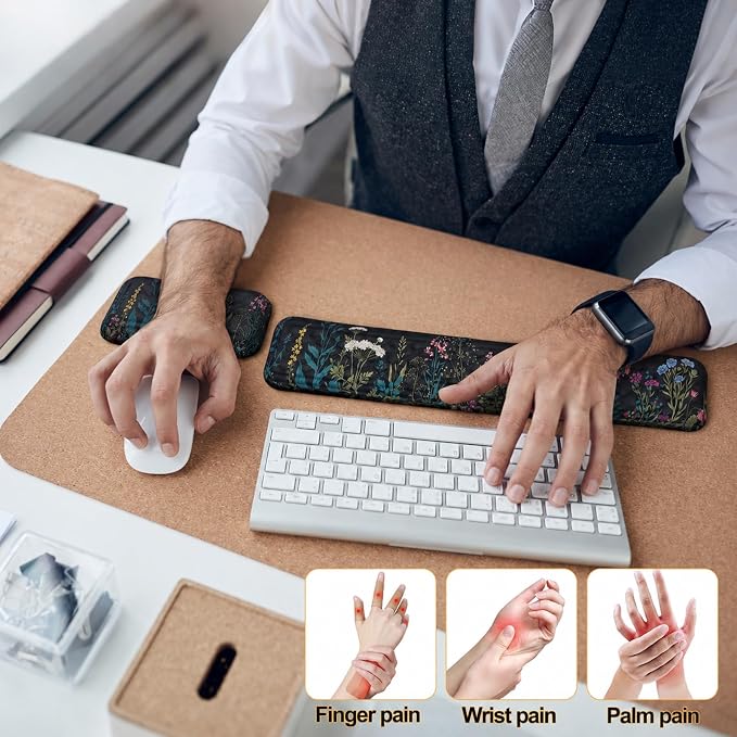Keyboard Wrist Rest Mouse Wrist Support, Memory Foam Wrist Rest Pad for Computer Laptop, Ergonomic Wrist Cushion Support for Typing Pain Relief, Gaming Home Office, Flowers Grass - Image 3