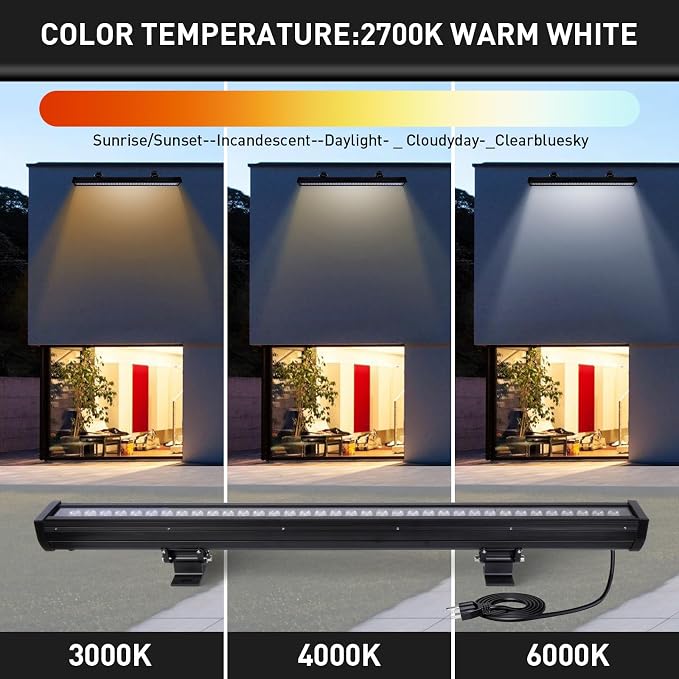 54W Outdoor Wall Washer Light Bars,6480 Lumen Super Bright 6000K Daylight White LED Wall Washer Light,IP67 Waterproof Heavy Duty Plug in LED Light Bars for Landscape Yard Building Lighting(40 Inch) - Image 5