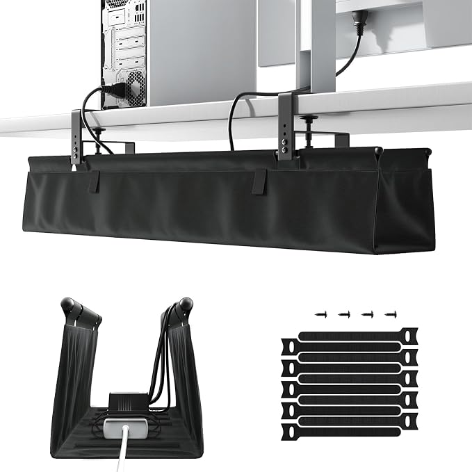 No Drill Under Desk Cable Management Tray - 36" Clamp/Screw Desk Cord Management, Premium Fabric Cable Racyway for Office & Home by PUTILSENMOUNT