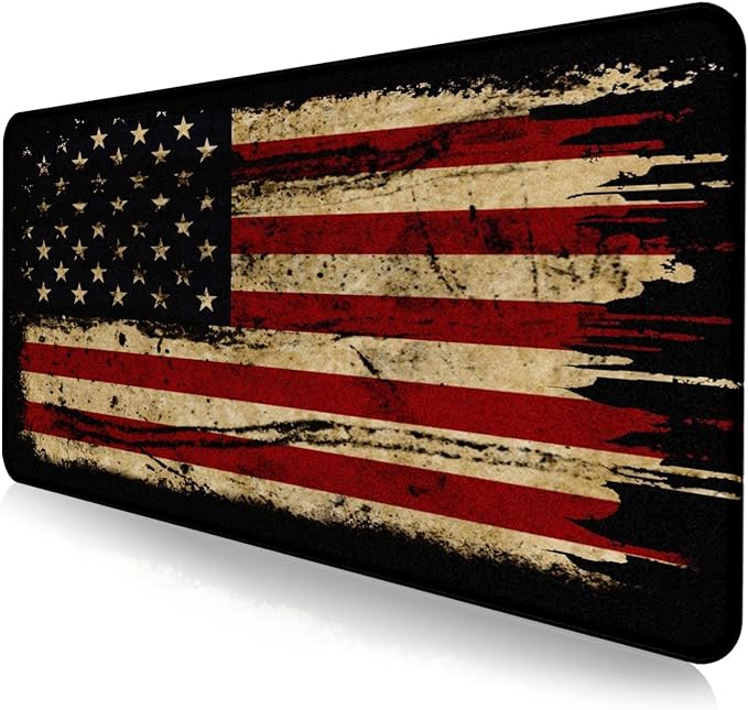 Retro American Flag XL Gaming Mouse Pad with Stitching Edge Laptop Desk Mat | Large Extended Mouse Pad; Full Desk Coverage; Waterproof Coating; Stable Anti-Slide Base For Gaming, Office, Study Daily Use by LQFIWSS