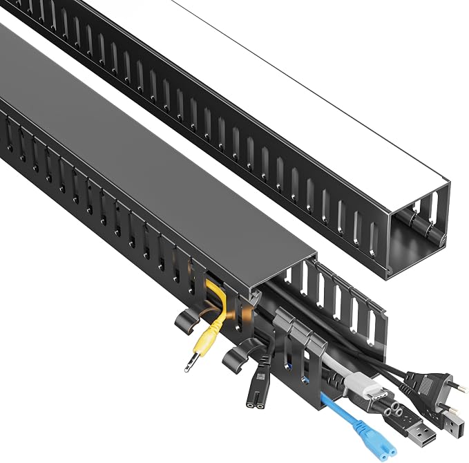 Yecaye 2 Pack Cable Management, 31in X-Large PVC Under Desk Cable Management, No-Drill Cord Hider Open Slot Wire Raceway for Computer/TVs/Networks, Cord Organizer Black by Yecaye