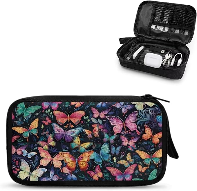 Colorful Butterfly Print Electronic Organizer Pouch Bag, Travel Cable Organizer Bag Multifunctional Case for Cable, Cord, Charger, Hard Drive, Earphone by Unknown