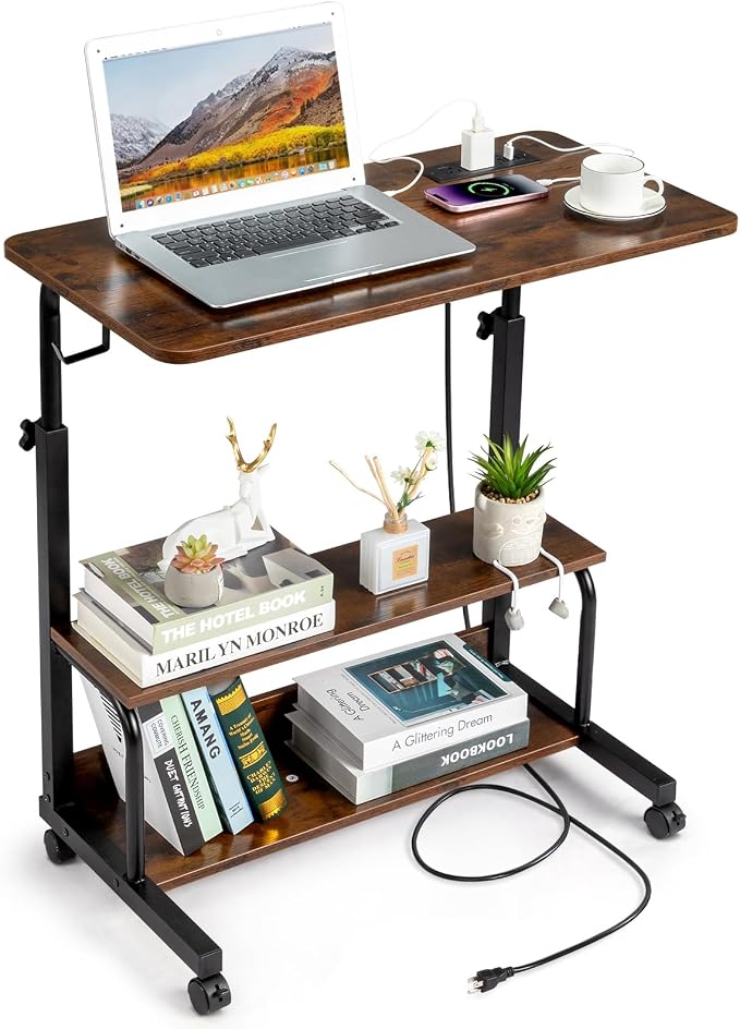 Karl home 31.5" Portable Rolling Computer Desk on Wheels, Rustic Brown by Karlhome