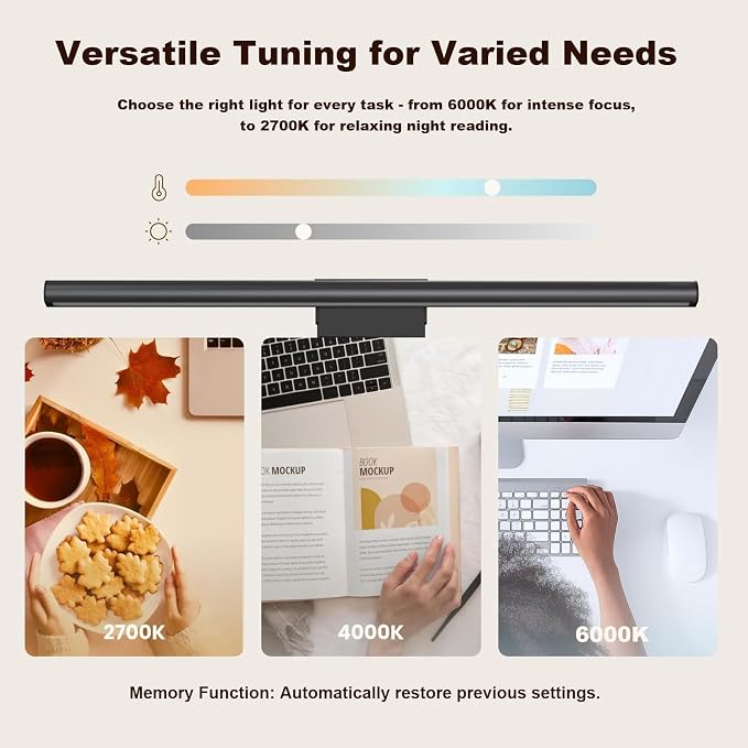 YEELIGHT Monitor Light Bar RGB Backlight, Ra98 Computer Lamp Works with Matter & Alexa for Home Office Gaming, 350LM Dimmable No Glare Eye-Care LED Screen Bar, USB Desk Lamp Stepless Dimming - Image 6