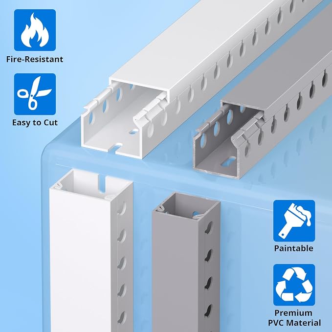 1.2" H x 1.6" W Cable Management Raceway, 132in Under Desk Channel, White - Image 6