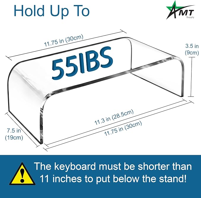AMT Premium Acrylic Clear Monitor Riser Laptop/PC/Multimedia Monitor Stand for Home Office - Image 2