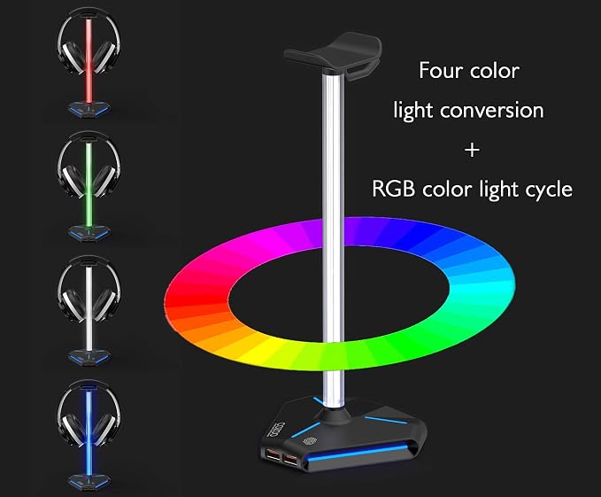 COZOO RGB Headphone Stand with 2 USB2.0 Extension Charging Port Extender Cord,Headset Stand Holder for Gamer Desktop Table Game Earphone Accessories,PC Gaming Accessories for Gamer,Gifts for Boyfriend - Image 8