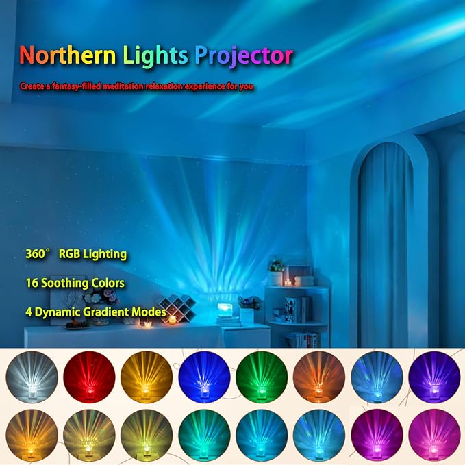 Northern Lights Projector,Aurora Sunset Ambient Lighting 16 Colors - Image 2