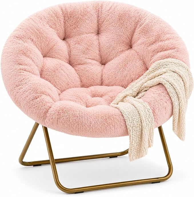 Simple Deluxe Comfy Chairs for Bedroom, Faux Fur Saucer Chair for Adults, Oversized Comfy Soft Saucer Chair, Padded Lazy Chair for Living Room Dorm Rooms, Pink by SimpleDeluxe