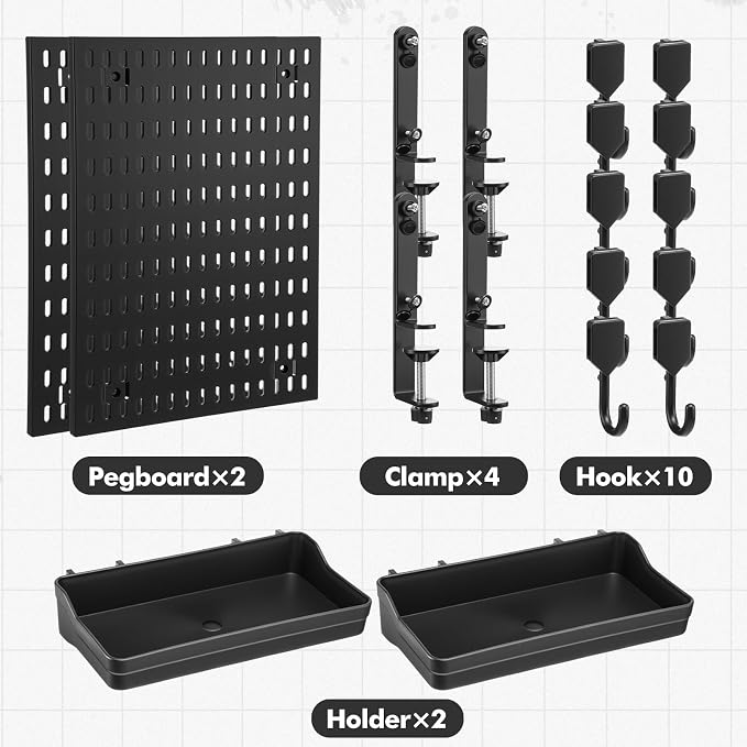 Marspark Clamp on Desk Pegboard 24" x 16" Plastic Peg Board Privacy Divider Desk Partition Panel Office Accessory Organizer Black No Drill Mounted Pegboard for Home Office Gaming - Image 2