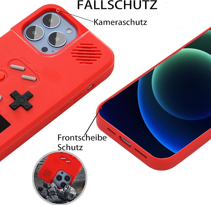 Gameboy Case for iPhone 13/13 Pro,Handheld Retro 168 Classic Games,Color Video Display Game Case for iPhone,Anti-Scratch Shockproof Phone Cover Red - Image 4