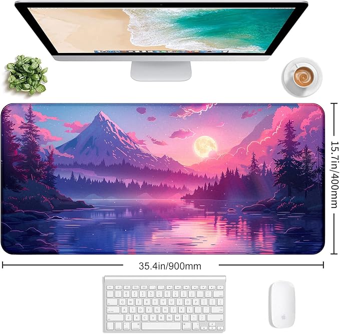 Sunset Mountain Landscape Extended Mouse Pad Game Office Sewing Table Mat | Large Extended Mouse Pad; Full Desk Coverage; Waterproof Coating; Stable Anti-Slide Base For Gaming, Office, Study Daily Use - Image 2