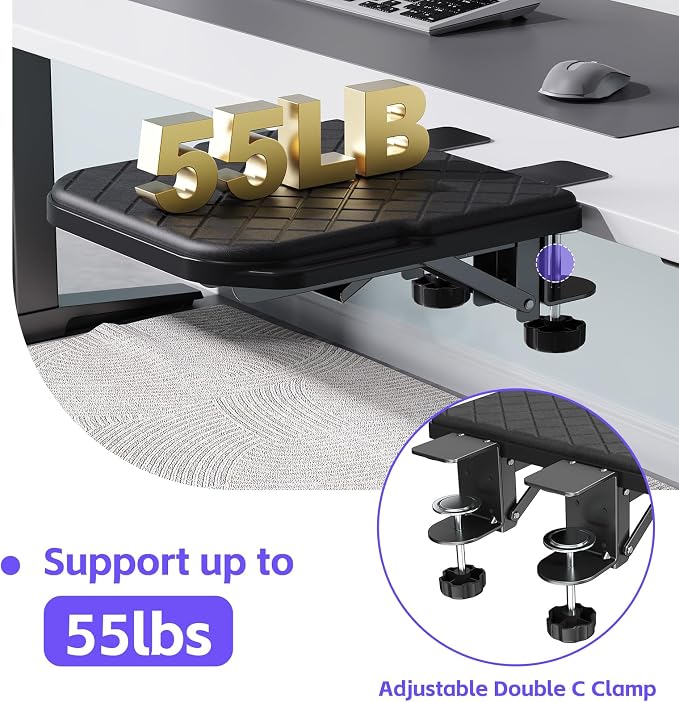 CABTE Ergonomics Desk Extender Tray, Table Mount Arm Wrist Rest Shelf, 90° Foldable Elbow Arm Support,Foldable, Computer Desk Extender Tray for Home and Office (Large Foldable) - Image 4