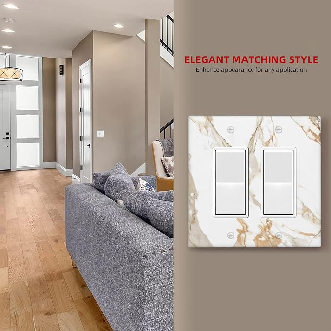 Decorative Outlet Covers Abstract Luxury White Gold Marble 2 Gang Light Switch Cover Plate Double Rocker Wall Plate Gfci Switch Plate Covers Plug Faceplate for Bedroom Decor - Image 7