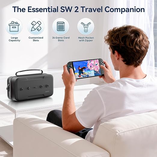 OIVO Carrying Case Compatible with 2025 Nintendo Switch, Portable Switch 2 Travel Carry Case Fit for Joy-Con 2 & Adapter, Hard Shell Protective Pouch Bag with 24 Game Slots, Gray - Image 6