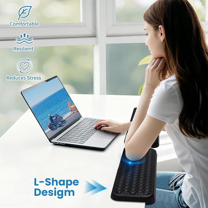 L-Shaped Desk Elbow Pad for Desk, 2-Piece Ergonomic Desk Edge Cushion, PU Leather Elbow Support Padding with Non-Slip, Wrist Comfort Support for Office Home, Office Desk Accessories - Image 6