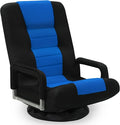 Swivel Floor Gaming Chair w/Armrests, Folding Video Reclining Sofa w/6 Adjustable Position, Padded Backrest & Cushion, Lazy Lounger Couch for E-Sports, Reading, Relaxing, Watching TV, Blue by Buymoth