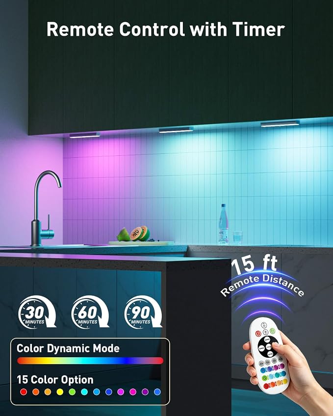 Under Cabinet Lights Wireless, 58-LED Rechargeable Motion Sensor Closet Lights with Remote Control, RGB Color Changing Under Counter Lights for Kitchen, Pantry, Bedroom, Stairs, 4 Pack - Image 4