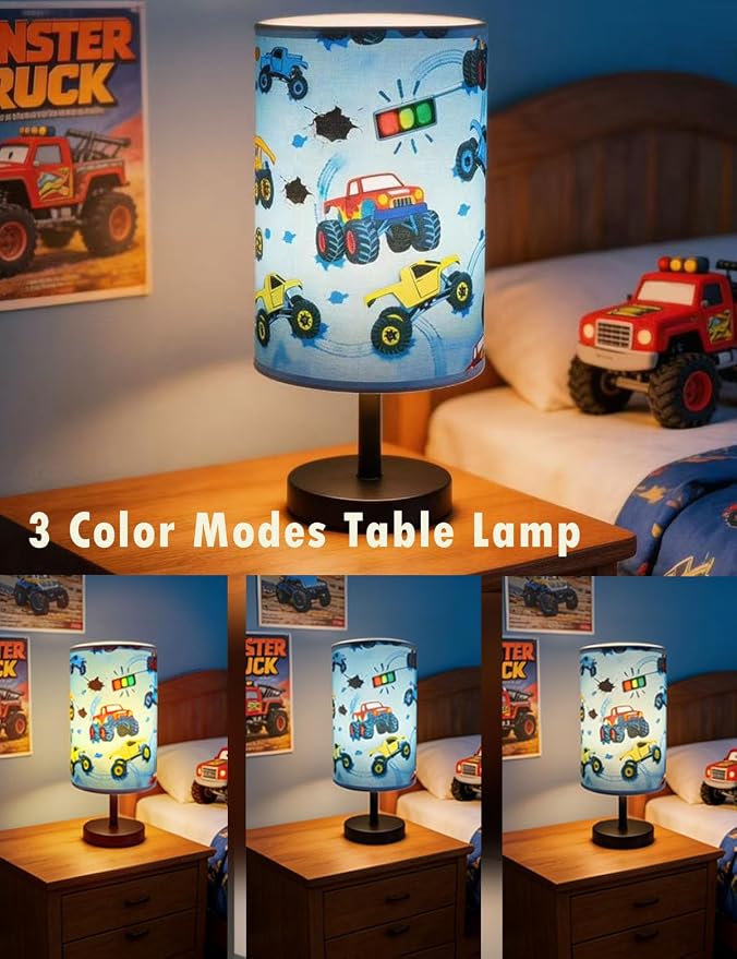 Monster Truck Room Decor, Car Lamp 3-Color Small Linen Desk Lamp, 10 x 5.12 Inch with Integrated LED, Kids Lamps for Bedrooms Boys, Living Lighting Table Lamps Home Decoration (Racing Car) - Image 4