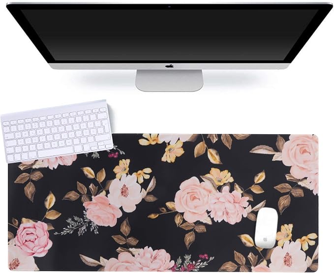 iCasso Extended Gaming Mouse Pad,XXL Desk Pad,Peony | Non-Slip Rubber Base Mousepad with Stitched Edges,Waterproof Keyboard Mouse Mat Desk Pad for Work Home Office - Image 7