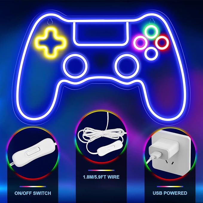 Kavaas Gamer Neon Sign, Game Controller LED Sign for Gaming Room Decor - Game Neon Sign for Teen Boy Room Decor - Best Gamer Gifts for Boys, Kids - Image 4