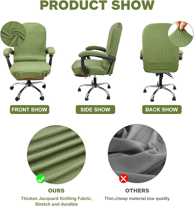 NeColorLife Office Chair Cover with Armrest Covers,Large,Green | Stretch Thick Jacquard Fabric Fits Most High-Back Executive and Desk Chairs; Machine Washable,Includes 2 Armrest Covers - Image 4