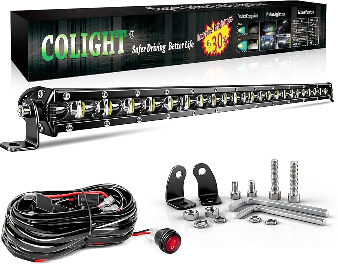 CO LIGHT Led Light Bar Single 26 inch Slim Single Row Lightbar Driving Combo Beam Off Road Work Lights with Mounting Brackets & 6D Reflectors for Truck, Car, Cabin, Boat, ATV, UTV by COLIGHT
