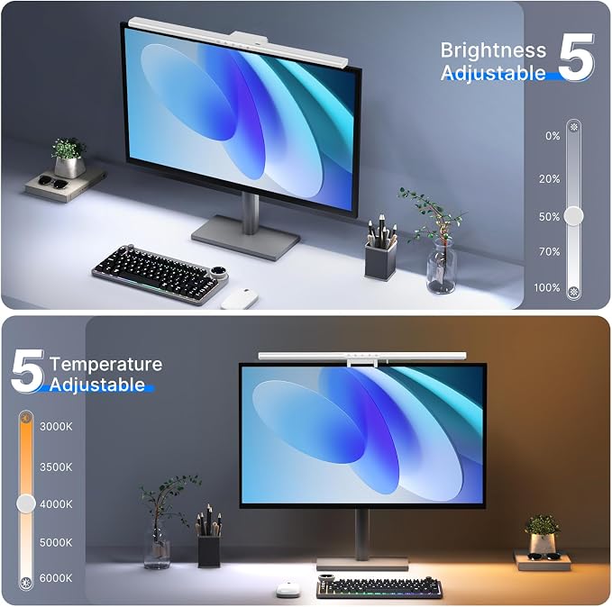 Syrinx Monitor Light Bar for Home Office & Gaming, Eye-Caring Computer Monitor Lamp, No Glare Screen Light, CRI95+, Stepless Brightness & Color Temp Adjustment, USB Powered, for Flat & Curved Monitors - Image 3