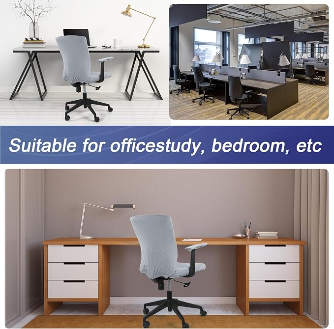 Tallew 4 Pcs Office Chair Covers Set Computer Universal Protective Stretchable Chair Seat Covers Desk Armrest Slipcovers Pads Office Cushion Backrest for Rotating(Quilted Silver Gray) - Image 7
