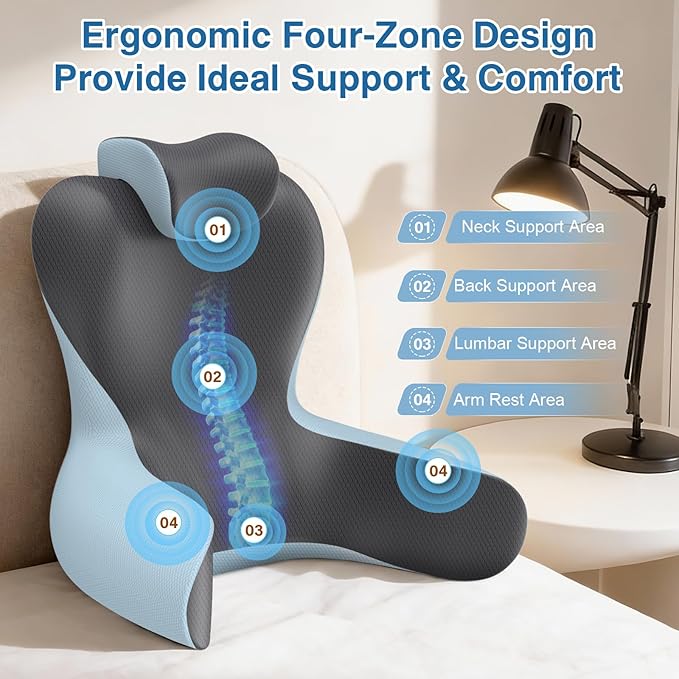 22" XL Reading Pillow Sitting in Bed,Back Support & Armrests(Grey & Blue) | OEKO-TEX,Back Rest & Lumbar Support Pillows, Bed Rest Chair Cushion,Reclining,Gaming,Work,Resting,Watching TV - Image 3