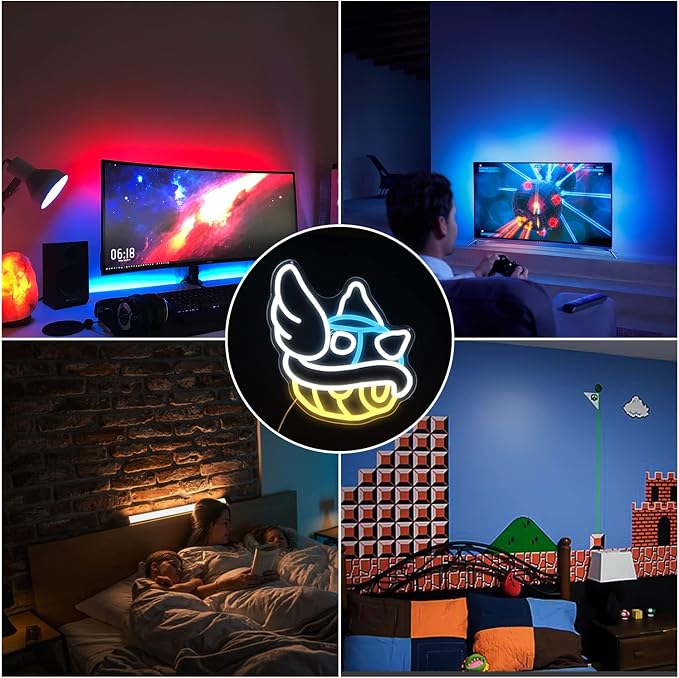 Blue Shell Neon Sign Gaming Neon Sign from Game Room Decor Dimmable Blue Shell Neon Game Decor Lights up Sign for Kids Man Cave Wall Gamer Gifts for Boys Kids - Image 5