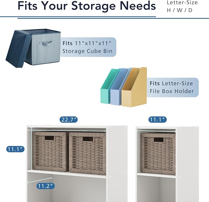 Homes: Inside + Out Apexa 2-Cube Storage Organizer Shelves, Stackable Wood Bookcase Fits Cubby Bins for Organization, Dorm Teen Room Decor & Home Office, Steel Blue - Image 4