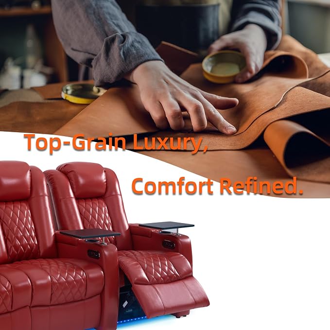 comfiroom Top-Grain Leather Home Theater Seating, Dual-Motor Power Recliner - Image 6