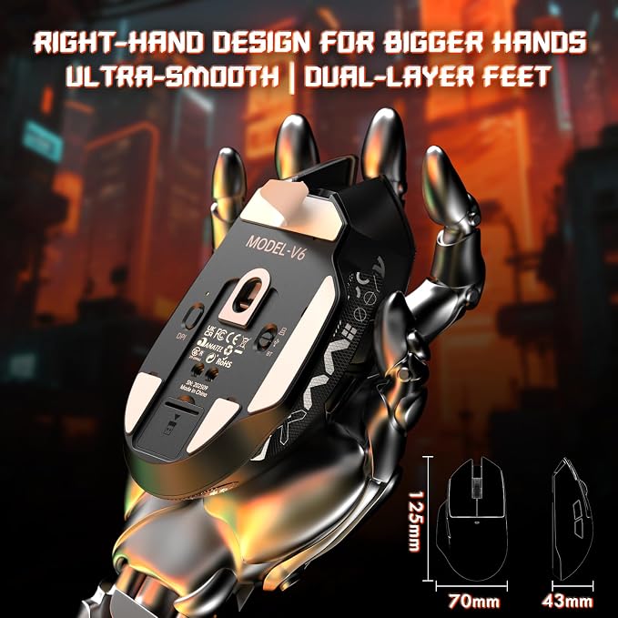 ATTACK SHARK V6 65g Superlight Wireless Gaming Mouse with Magnetic Charging Dock,BT/2.4GHz Wireless/Wired Mouse 1K Polling,PixArt PAW3311 Sensor,25000DPI,Tape,Office Gamer Mice for PC/Win/Mac(Black) - Image 9