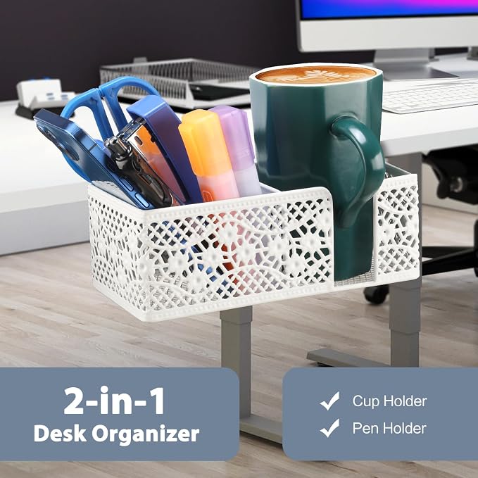 Under Desk Cup Holder, Clamp on Cup Holder Clip Desk Organizer Phone Stand - Image 2