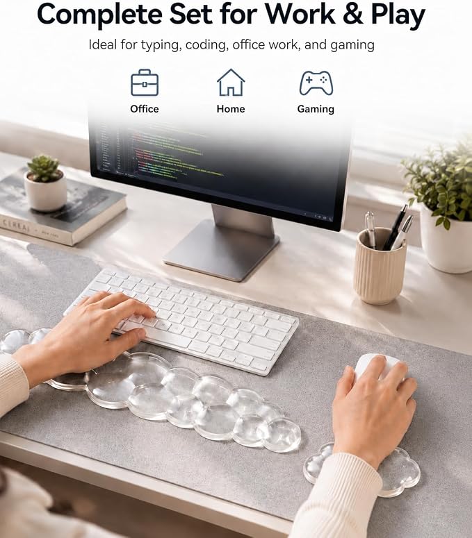 eulps Ergonomic Gel Keyboard Wrist Rest Set, Soft Gel Palm Rest for Keyboard and Mouse, Clear Wrist Support Pad for Typing and Gaming Pain Relief, Non-Slip Base for Computer Laptop (Cloud) - Image 5