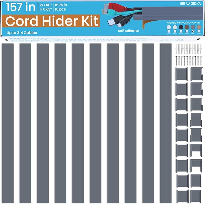 Grey Cable Cover Cord Hider - 157in Wire Hider on Wall Mounted, Grey Cord Cover Kit for Wall Mounted TV, Hide Wires Along Wall, Decorative Cable Raceway, Electrical Cable Concealer, Gray Cable Channel - Image 2