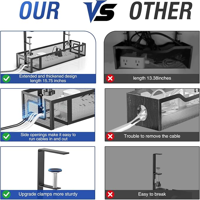 Cable Management, 15.75" Under Desk Cable Management Tray No Drill - Image 2