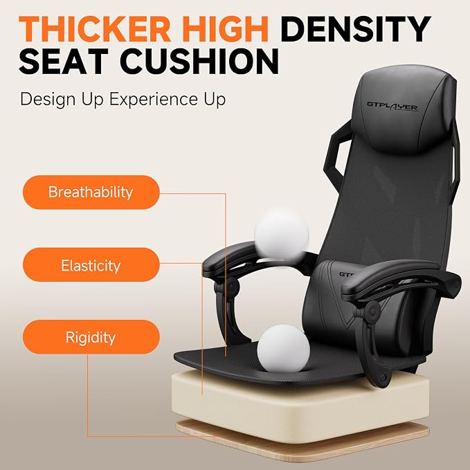 GTPLAYER Computer Chair with Adjustable Footrest, Ergonomic Gaming Chair with Headrest and Lumbar Support, Breathable Mesh Office Chair for Adults, High Back Reclining Desk Chair for Gaming and Office - Image 5
